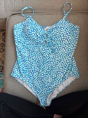 Draper James Blue and White Patterned One-Piece Swimsuit